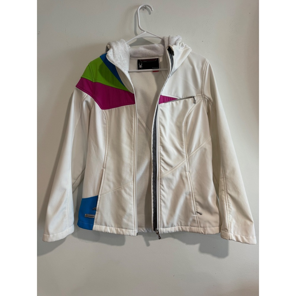 Spyder Softshell Fleece Lined Jacket Girls Large White‎ Colorblock Hooded